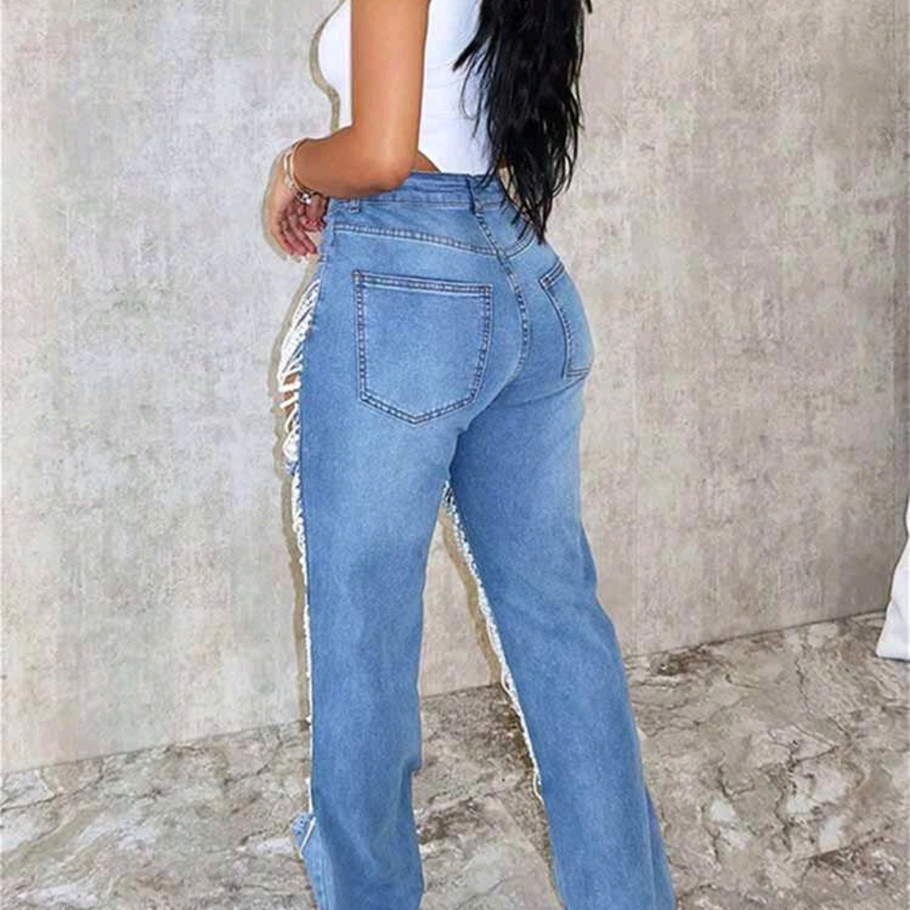 Women's Blue Embellished Jeans - Picture 5 of 8